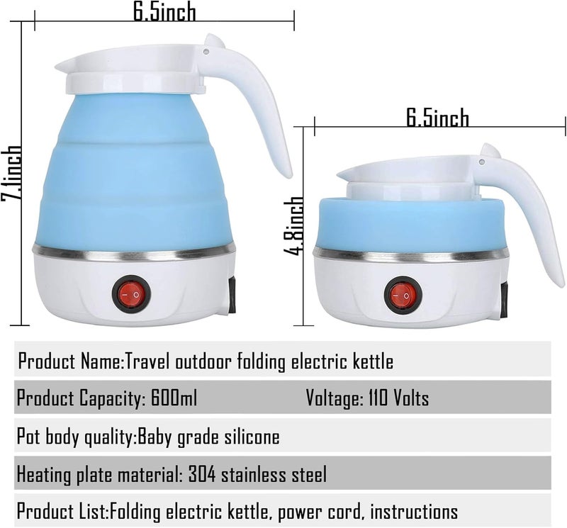 resgitiati Travel Kettle Electric Small Foldable Portable Kettle,Silicone Collapsible Heating Water Boiler Tea Pot for Camping,Easy for Storage with Separable Power Cord (Blue pro) - Image 5